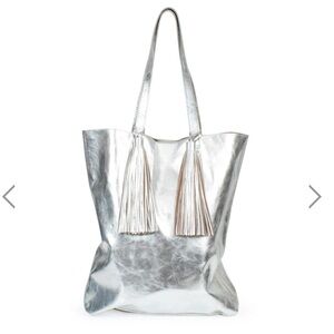 LOEFFLER RANDALL Metallic Cruise Shoulder Tote Purse Bag Leather Tassel